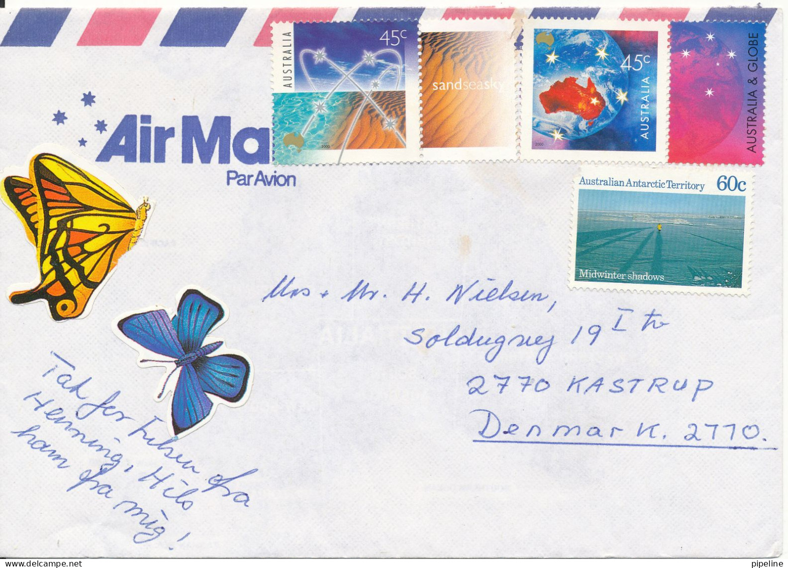 Australia Air Mail Cover Sent To Denmark 2000 (no Postmark On The Stamps Or The Cover) - Covers & Documents