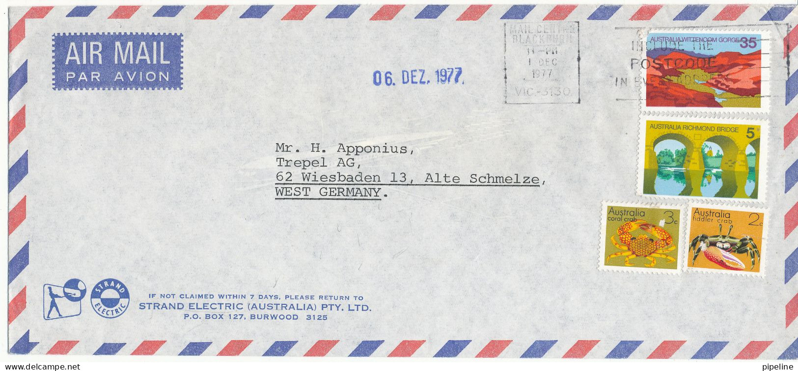 Australia Air Mail Cover Sent To Germany Blackburn 1-12-1977 - Brieven En Documenten