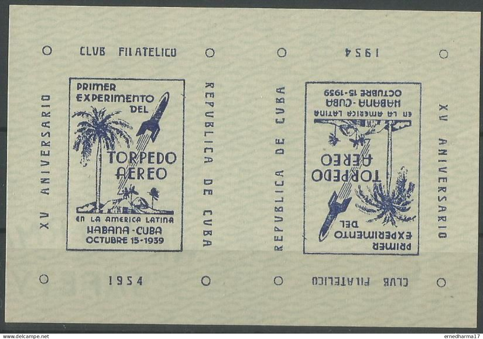 CUBA 1954. TETE BECHE Sheet Commemorating The 15th Anniversary Of The First Experimental Rocket Flight. VERY SCARCE. - Ungebraucht