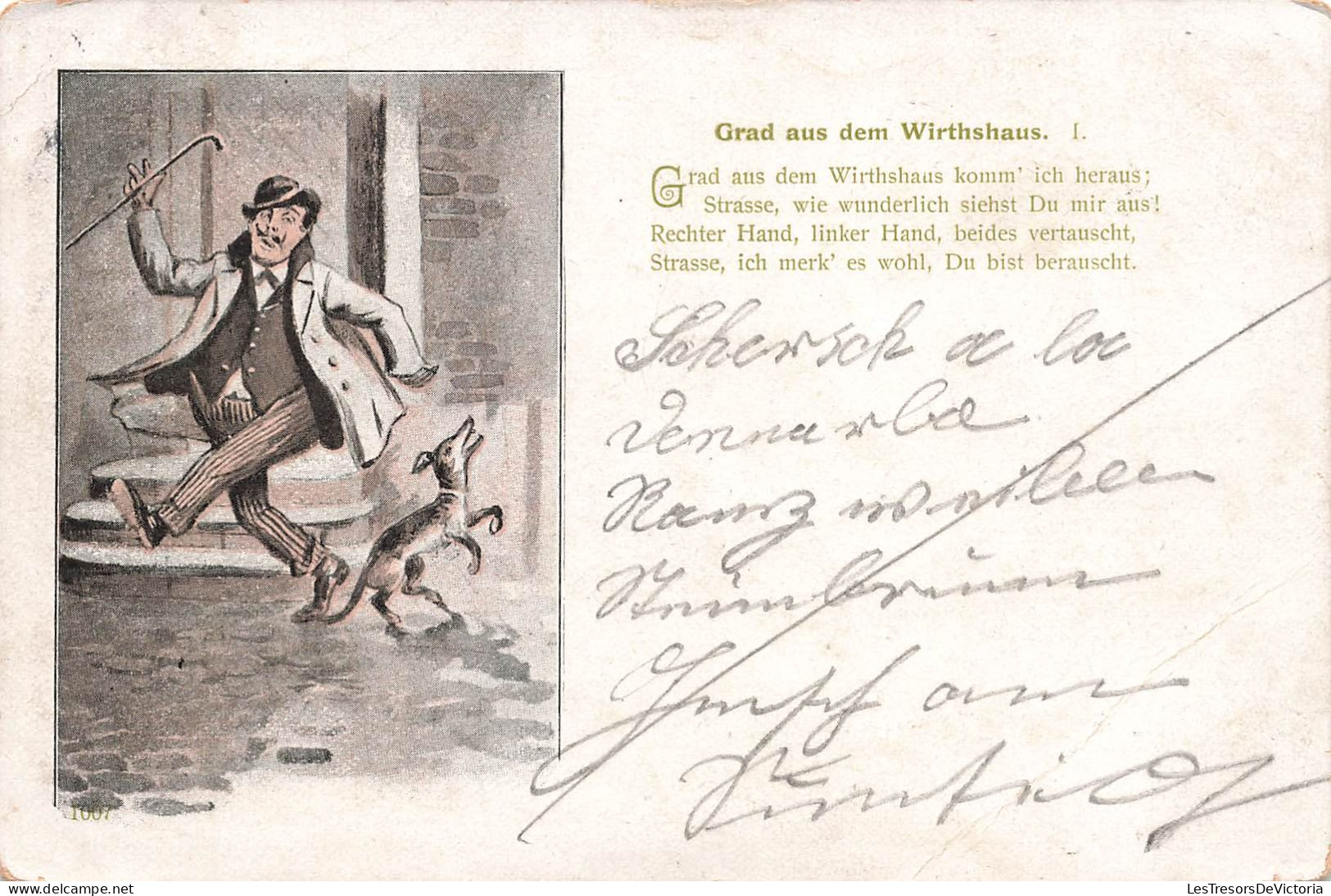 FANTAISIES - Homme - Chien - Colorisé - Carte Postale Ancienne - Hommes