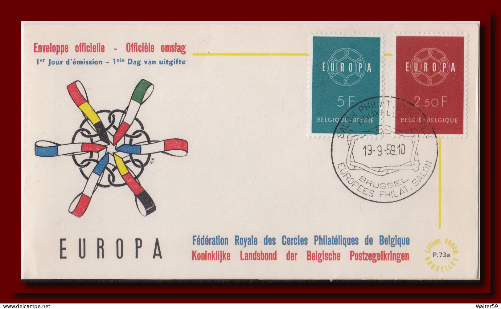 1959 Belgie Belgique Enveloppe Premier Jour FDC Europa CEPT '59 Cachet Brussel Bruxelles - 1951-1960
