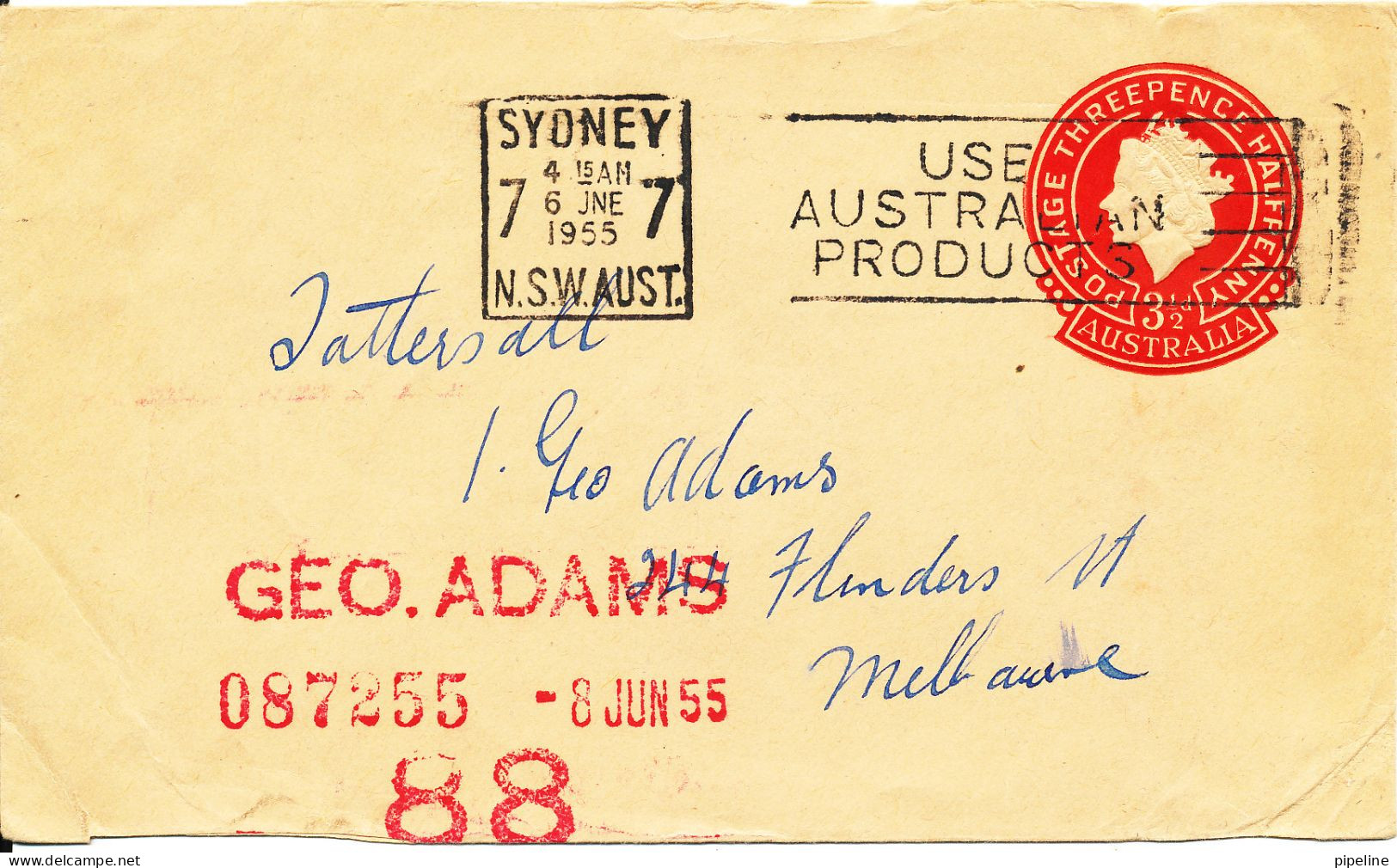 Australia Postal Stationery Cover Sent To Melbourne Sydney 6-6-1955 - Postwaardestukken