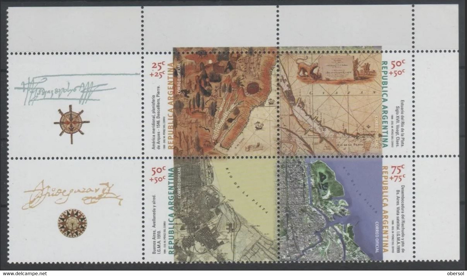 Argentina 1999 Cartography Complete Se-Tenant Set With Cinderellas MNH - Nuevos