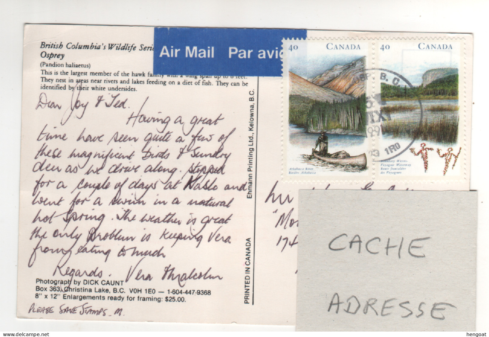 Timbres , Stamps " Rivière Atbabasca , Route Frontalière Des Voyageurs " Sur CP , Carte , Postcard  Du 05/11/91 - Cartas & Documentos