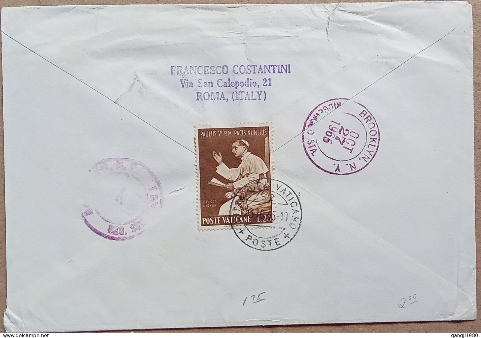 VATICAN 1965, REGISTER COVER, USED TO USA, 6 MULTI STAMP, POPE PAUL, BUILDING, HERITAGE, ARCHITECTURE, BROOKLIN CITY CAN - Sonstige & Ohne Zuordnung