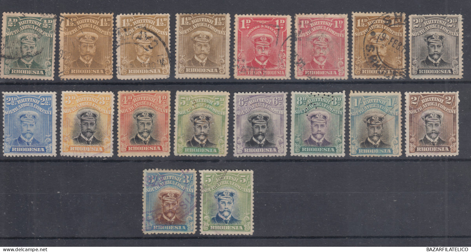 BRITISH SOUTH AFRICA RHODESIA 1913-19 20 VALORI USATI / SENZA GOMMA - Southern Rhodesia (...-1964)