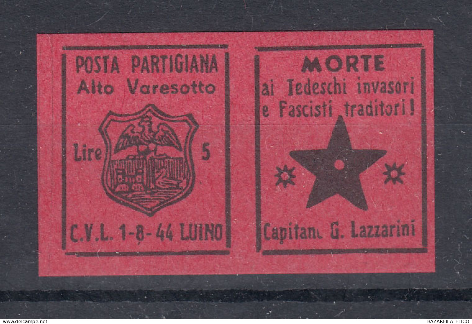 C.L.N. 1944 ALTO VARESOTTO STEMMA DI LUINO 5 LIRE VEDI VERSO 3 CLN - Comité De Libération Nationale (CLN)