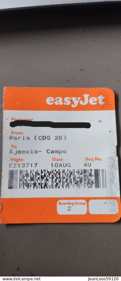 Billet Ticket Avion Compagnie EasyJet Paris CDG - Ajaccio Campo - Europa