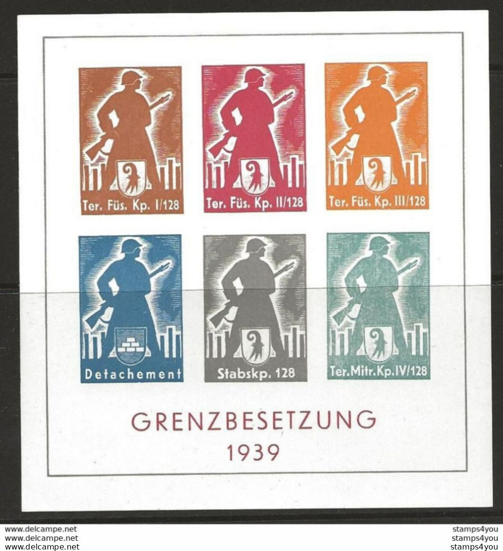 407 - 3 - Bloc Non-dentelé Neuf   "Grenzbesetung 1939" - Etichette