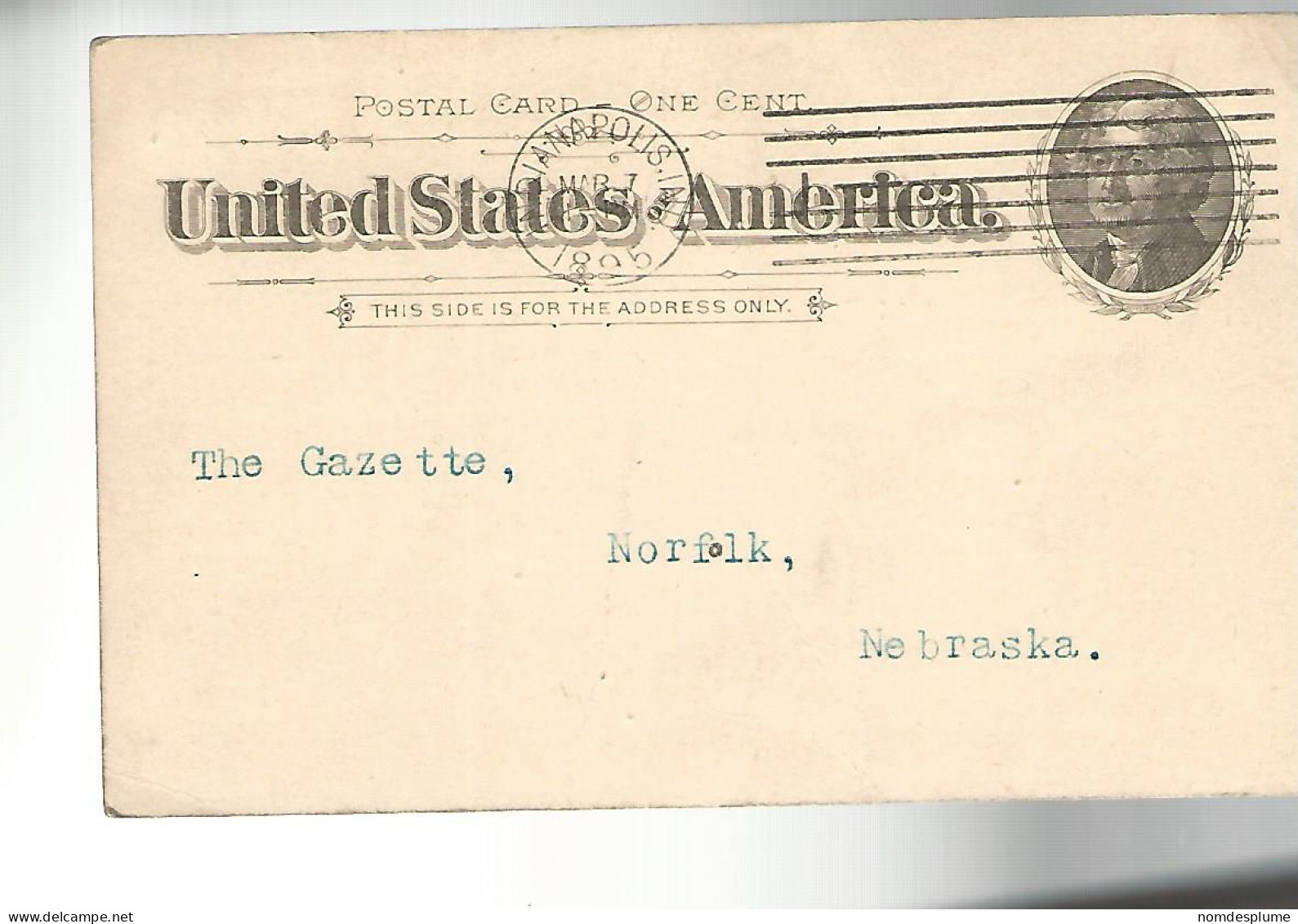 52752 ) USA Indianapolis Postmark 1895 Stationery Postal Card - Indianapolis