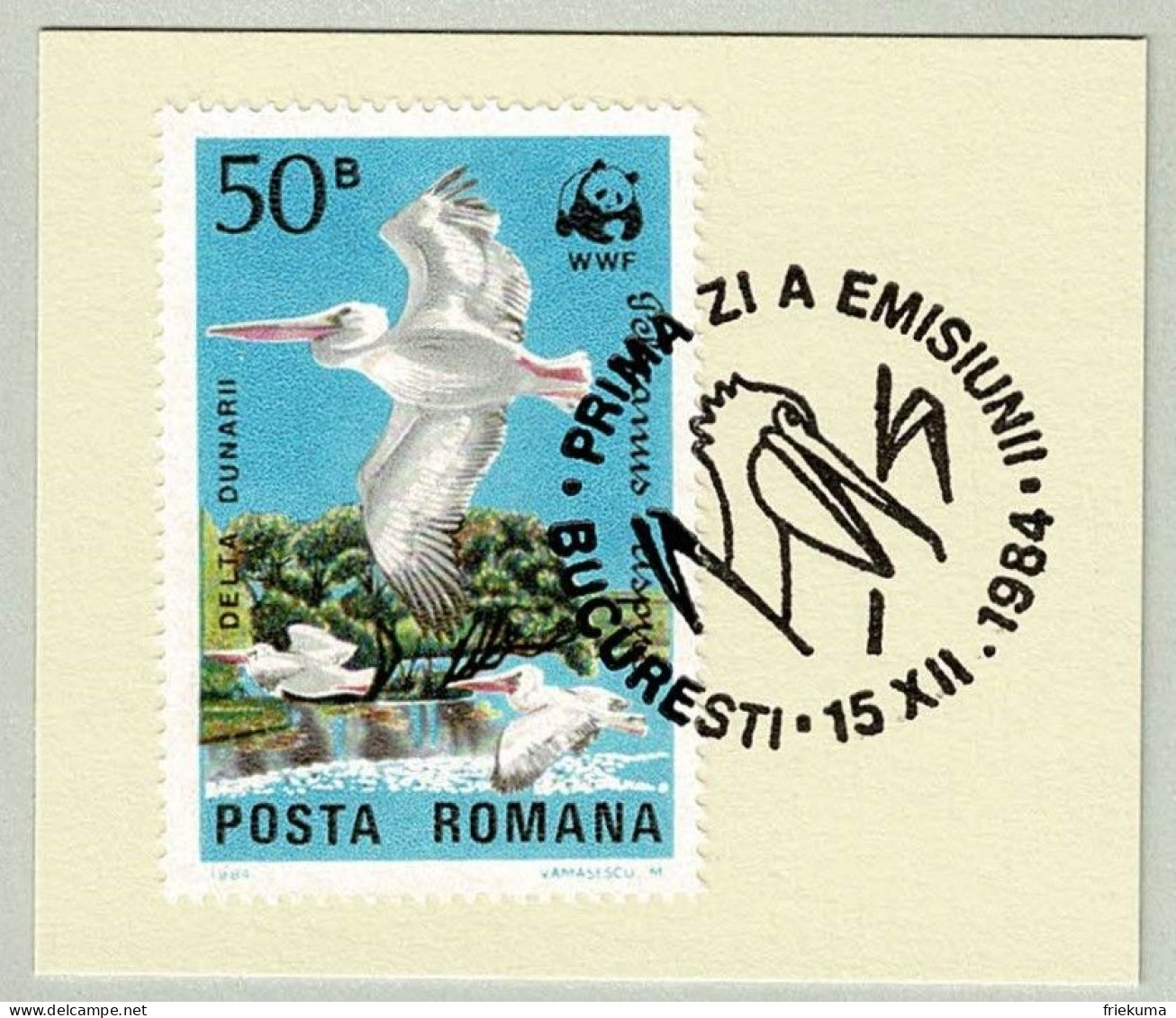 Rumänien / Romana 1984, Ersttagstempel Delta Dunarii / Donaudelta, Pelikane / Pelicans / Pelecanus, WWF - Pelícanos