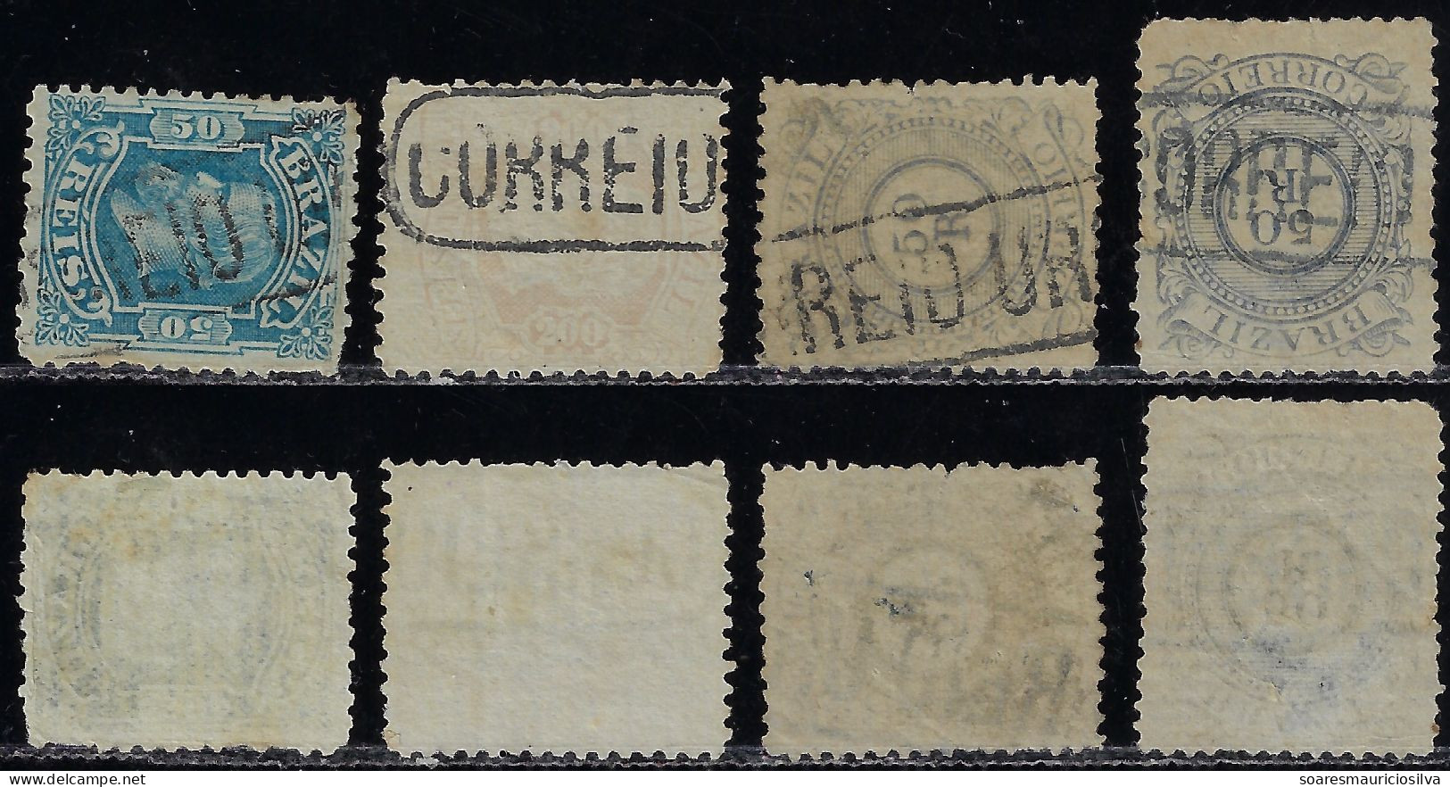 Brazil 1881/1887 4 Stamp Emperor Pedro II 50 200 Réis Numeral 50 Réis Cancel Correio Urbano Means Urban Mail - Oblitérés