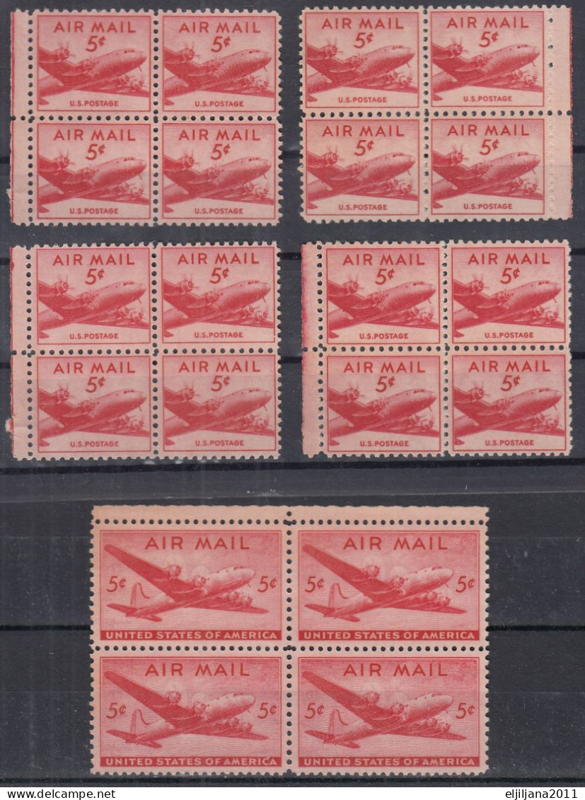 SALE !! 50 % OFF !! ⁕ USA 1946 - 1947 ⁕ DC-4 Skymaster - Airplane 5c. Airmail ⁕ 5 X 4v MNH - Unused Stamps