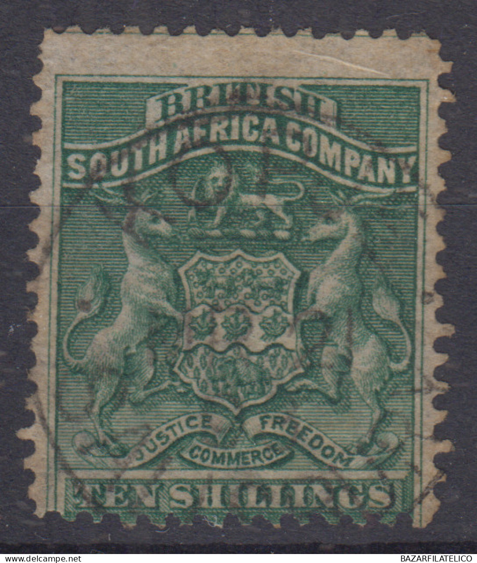 RHODESIA 1892-93 10 SHILLINGS N.9 USATO - Southern Rhodesia (...-1964)