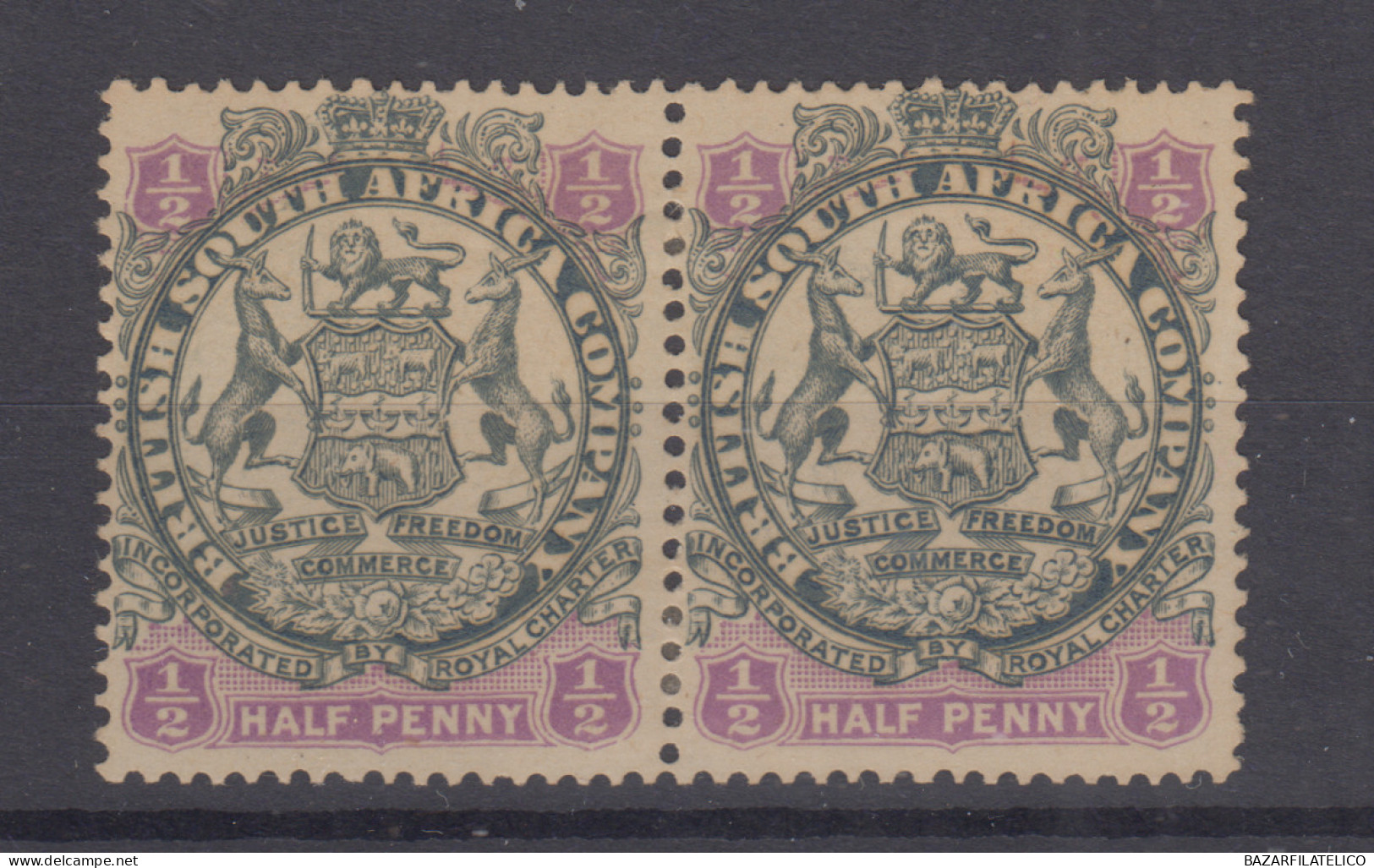 RHODESIA 1896-97 1/2 D. COPPIA N.41 DIE II G.O MH* - Southern Rhodesia (...-1964)