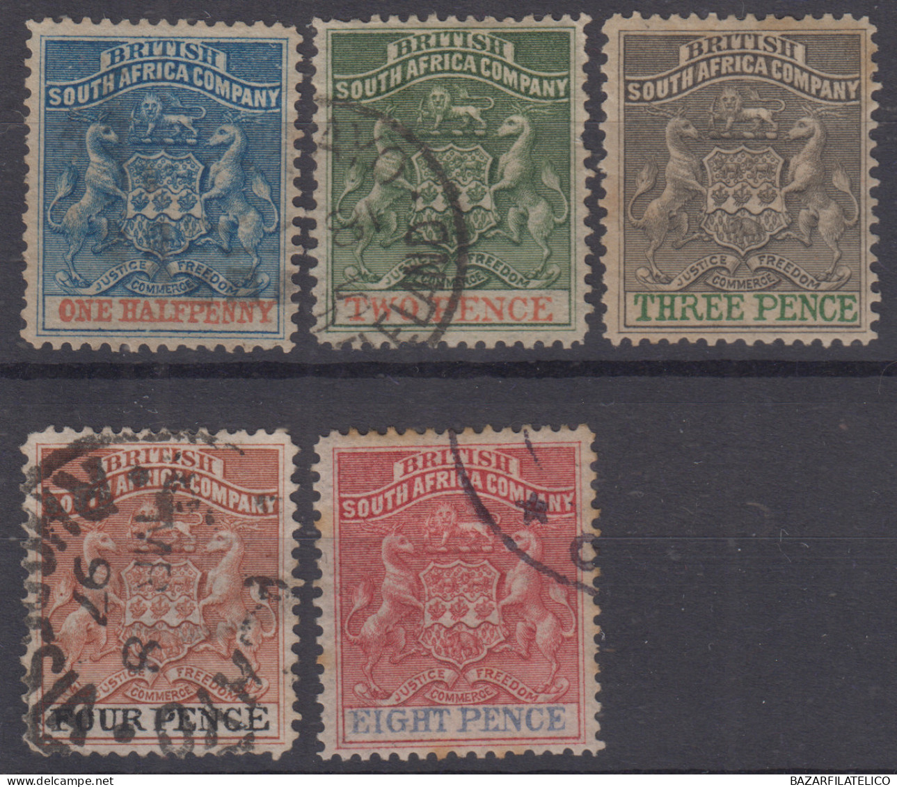 RHODESIA 1892-94 SERIE DI 5 VALORI USATI / G.O MH* - Southern Rhodesia (...-1964)