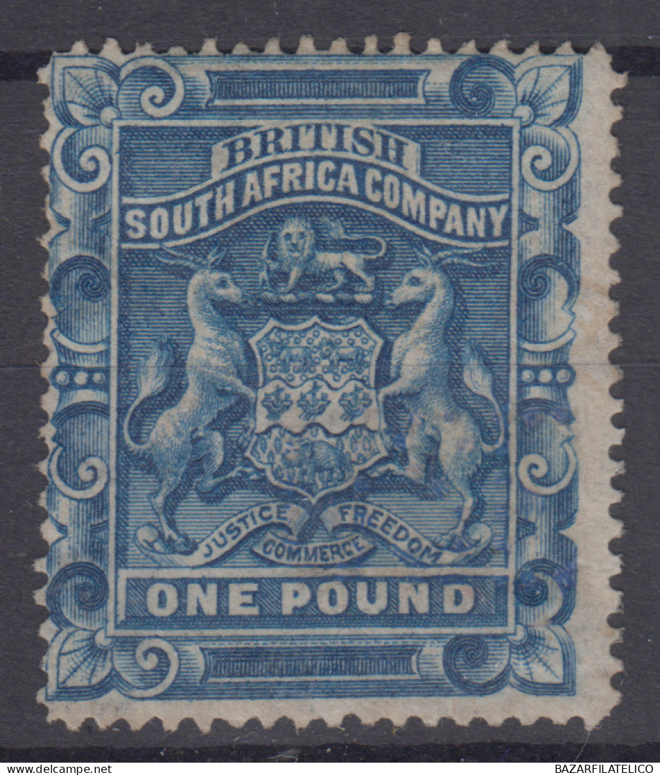 RHODESIA 1892-93 1 POUND N.10 G.O MLH* - Southern Rhodesia (...-1964)