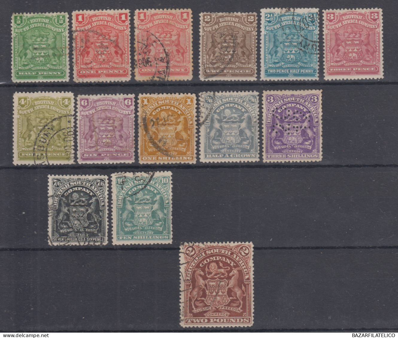 RHODESIA 1898-1908 SERIE DI 14 VAORI USATI / G.O MH* CON 1 PERFIN - Southern Rhodesia (...-1964)