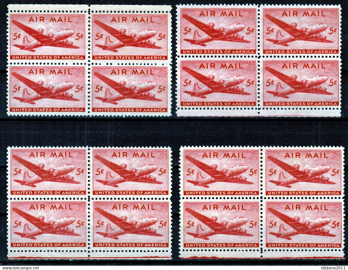 SALE !! 50 % OFF !! ⁕ USA 1946 ⁕ DC-4 Skymaster - Airplane 5c. Airmail ⁕ 8 X 4v MNH ( 1v Damaged) - Ongebruikt