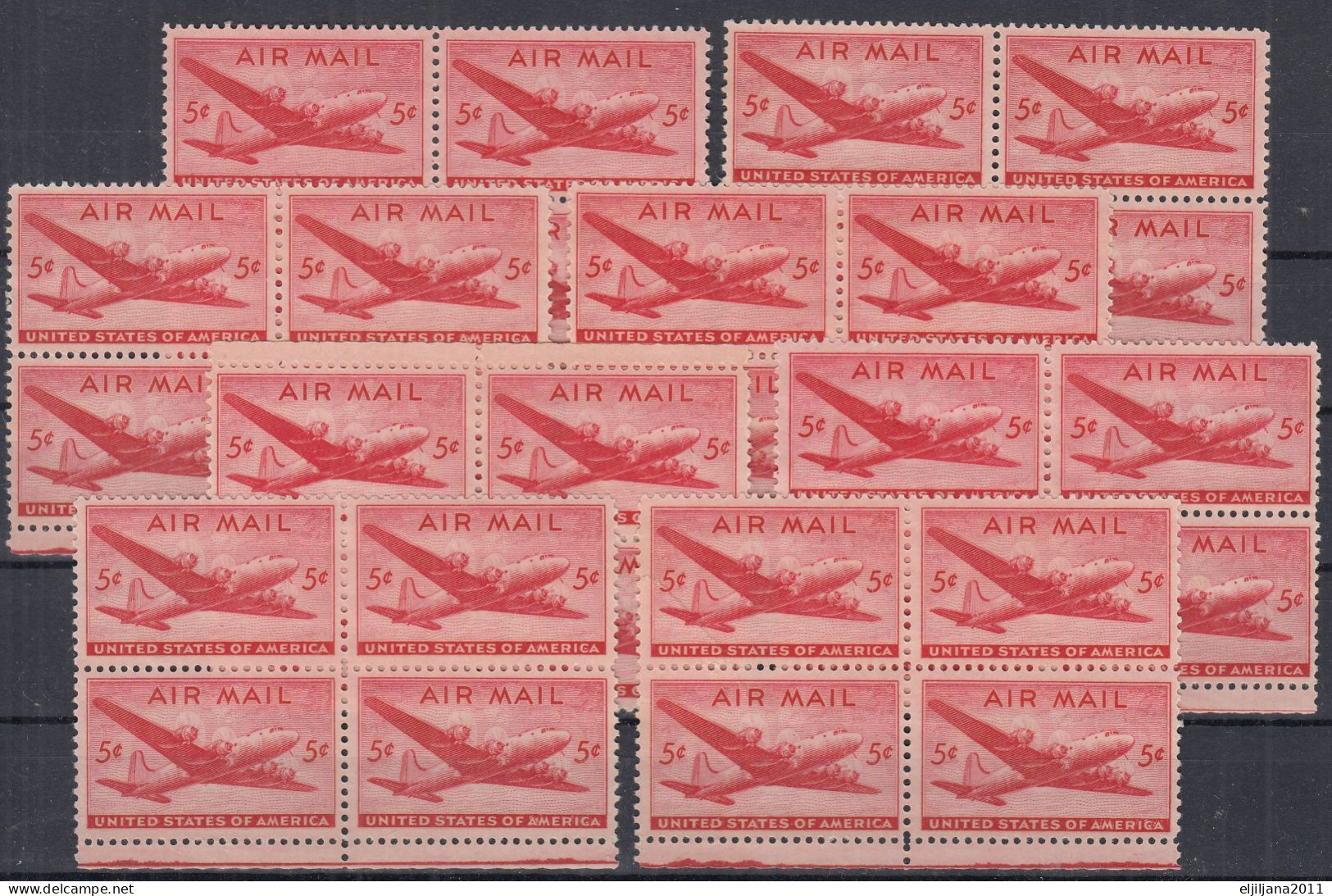 SALE !! 50 % OFF !! ⁕ USA 1946 ⁕ DC-4 Skymaster - Airplane 5c. Airmail ⁕ 8 X 4v MNH ( 1v Damaged) - Nuevos