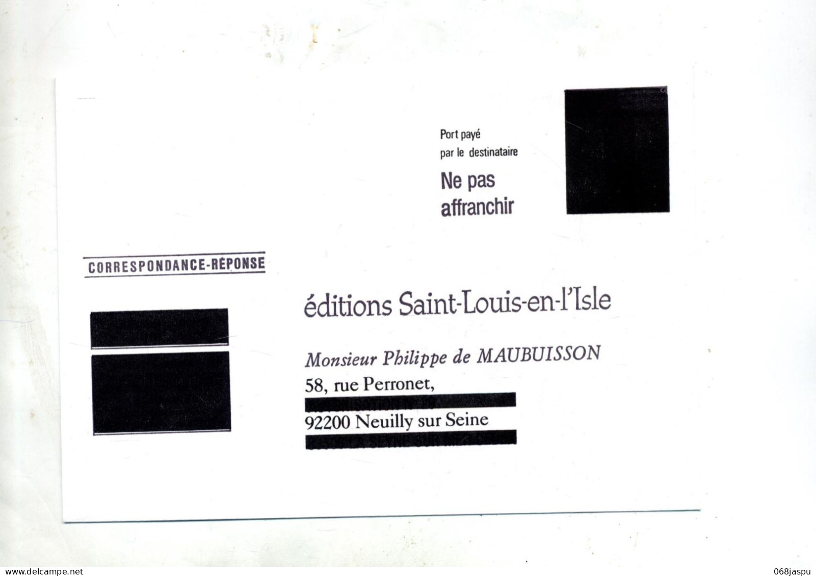 Lettre Reponse T Edition Saint Louis Carre Noir - Cards/T Return Covers