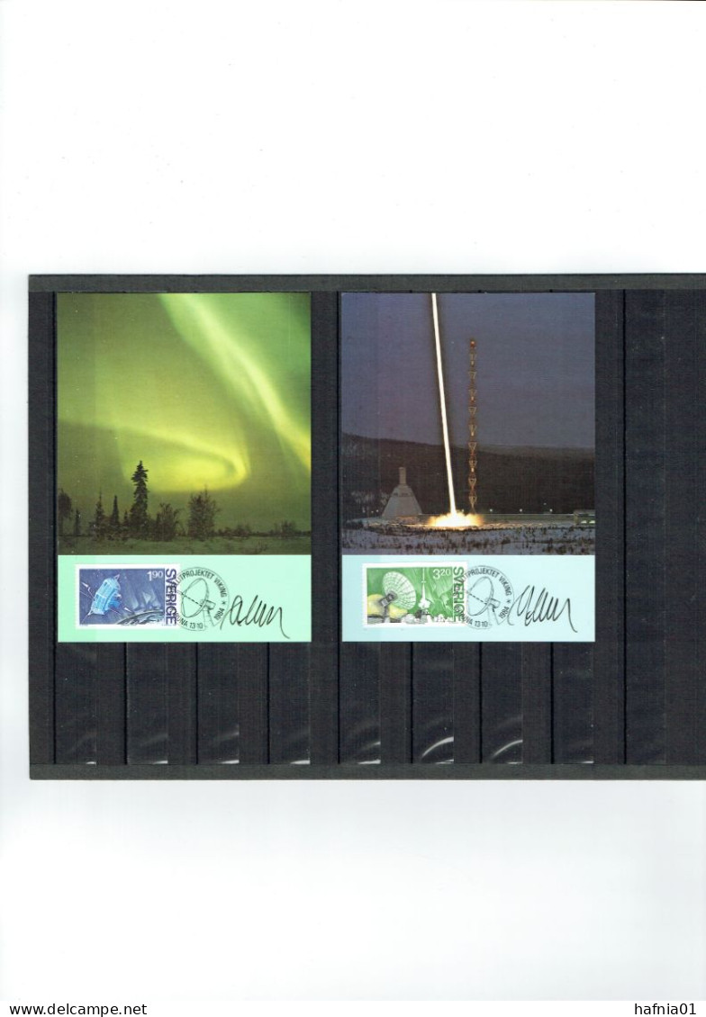 Martin Mörck. Sweden 1984. 1st Swedish Satelliteproject VIKING. Michel 1305 - 1306. Maxi Cards. Signed. - Maximumkarten (MC)