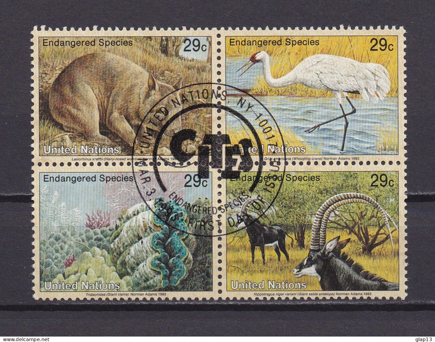 ONU NEW YORK 1993 TIMBRE N°628/31 OBLITERE ANIMAUX - Used Stamps