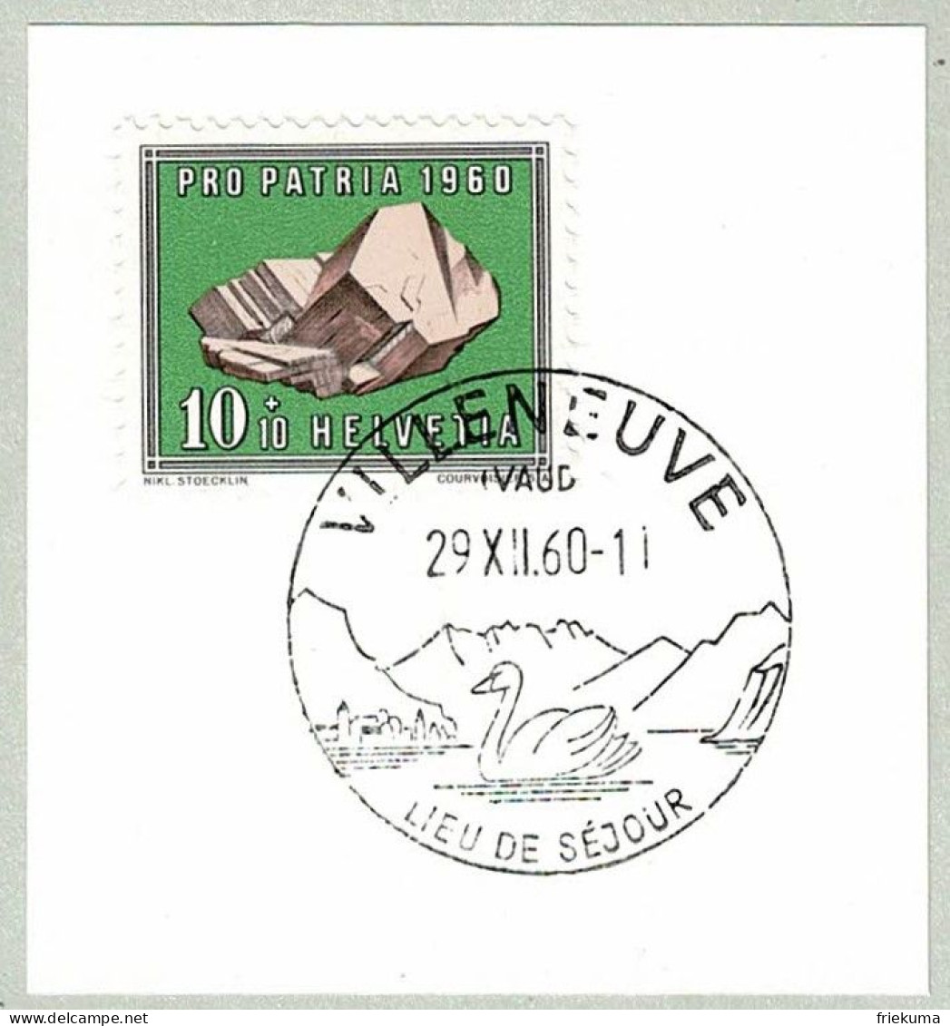 Schweiz / Helvetia 1960, Ortswerbestempel Villeneuve, Schwan / Cygne / Swan / Cygnus - Swans
