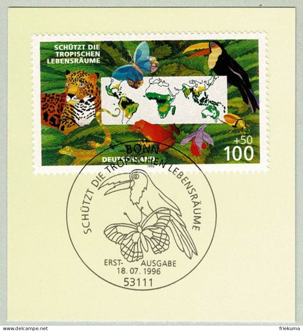 Deutschland 1996 Ersttagstempel Schützt Die Tropischen Lebensräume, Tukan / Ramphastidae, Spechtvogel  - Climbing Birds