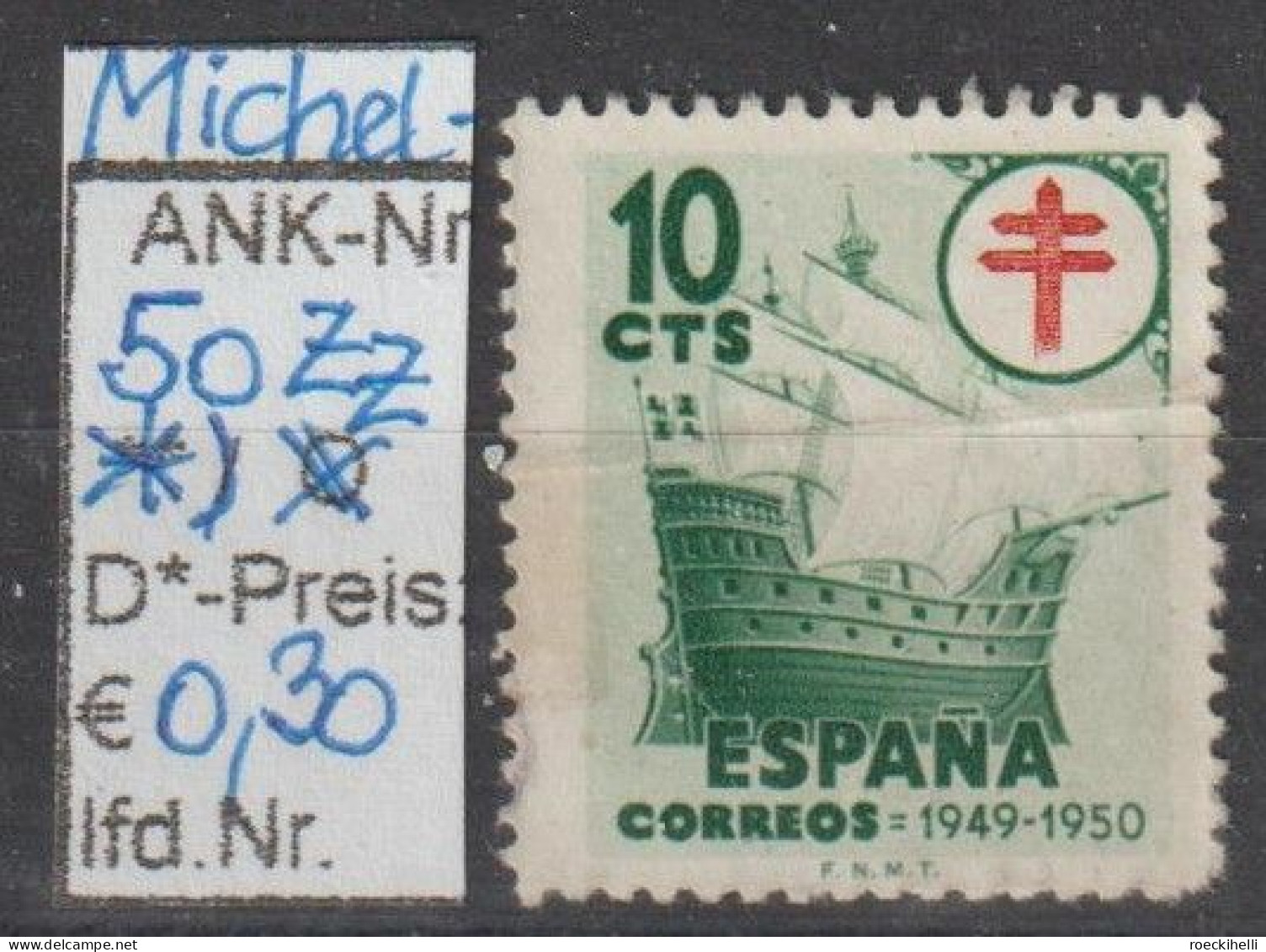 1949 - SPANIEN - FM/DM/Zz "Kampf Gg. D. Tbc" 10 C Grün/rot - *  Ungebraucht - S.Scan (Zz 50* Esp) - Fiscal-postal