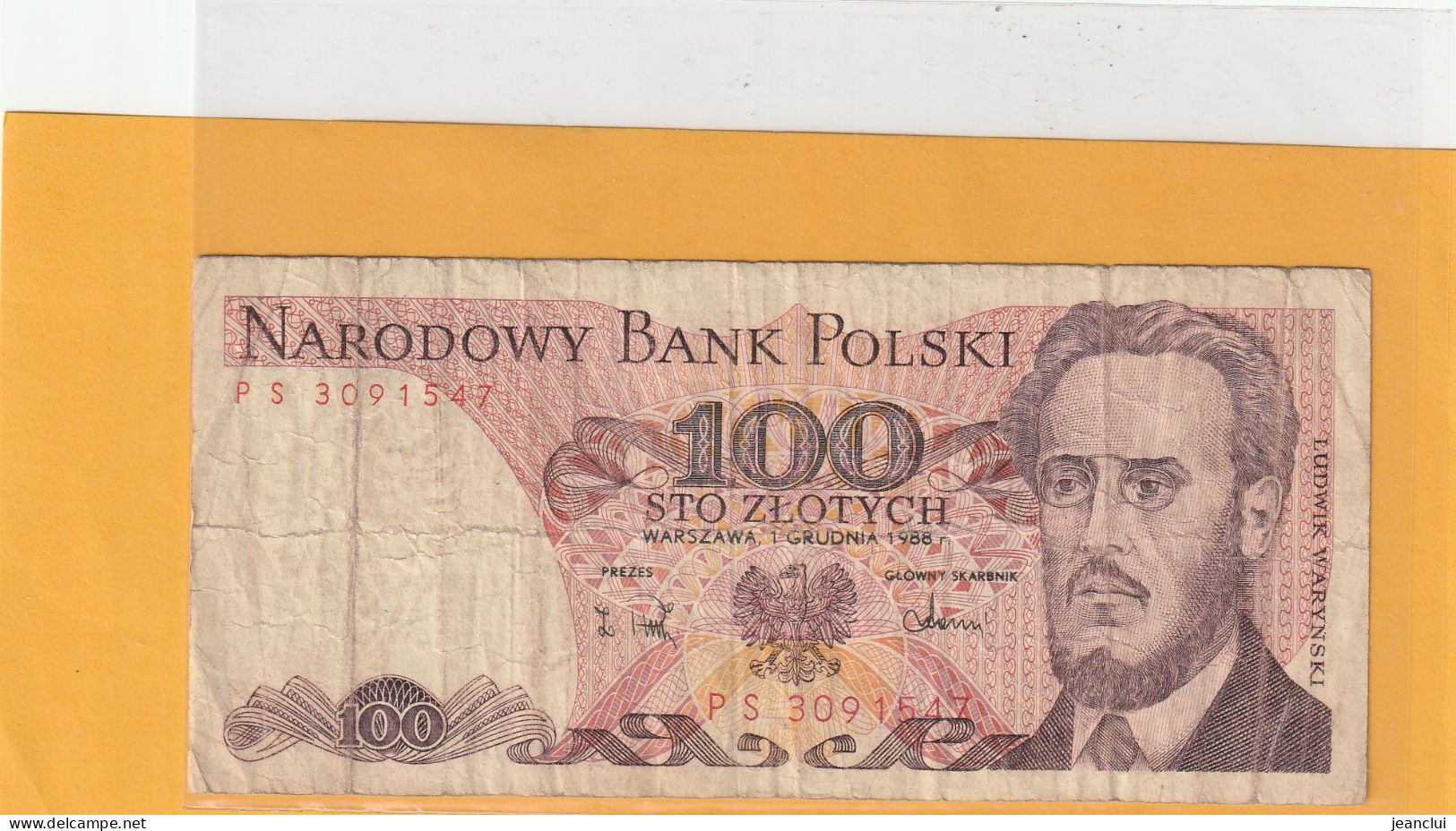 NARODOWY BANK POLSKI . 100 ZLOTYCH .  1-12-1988 .  N° PS 3091547 .  2 SCANNES - Pologne