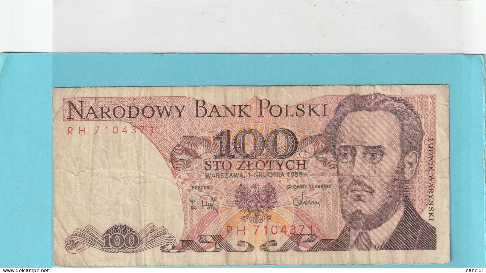 NARODOWY BANK POLSKI . 100 ZLOTYCH .  1-12-1988 .  N° RH 7104371 .  2 SCANNES - Pologne