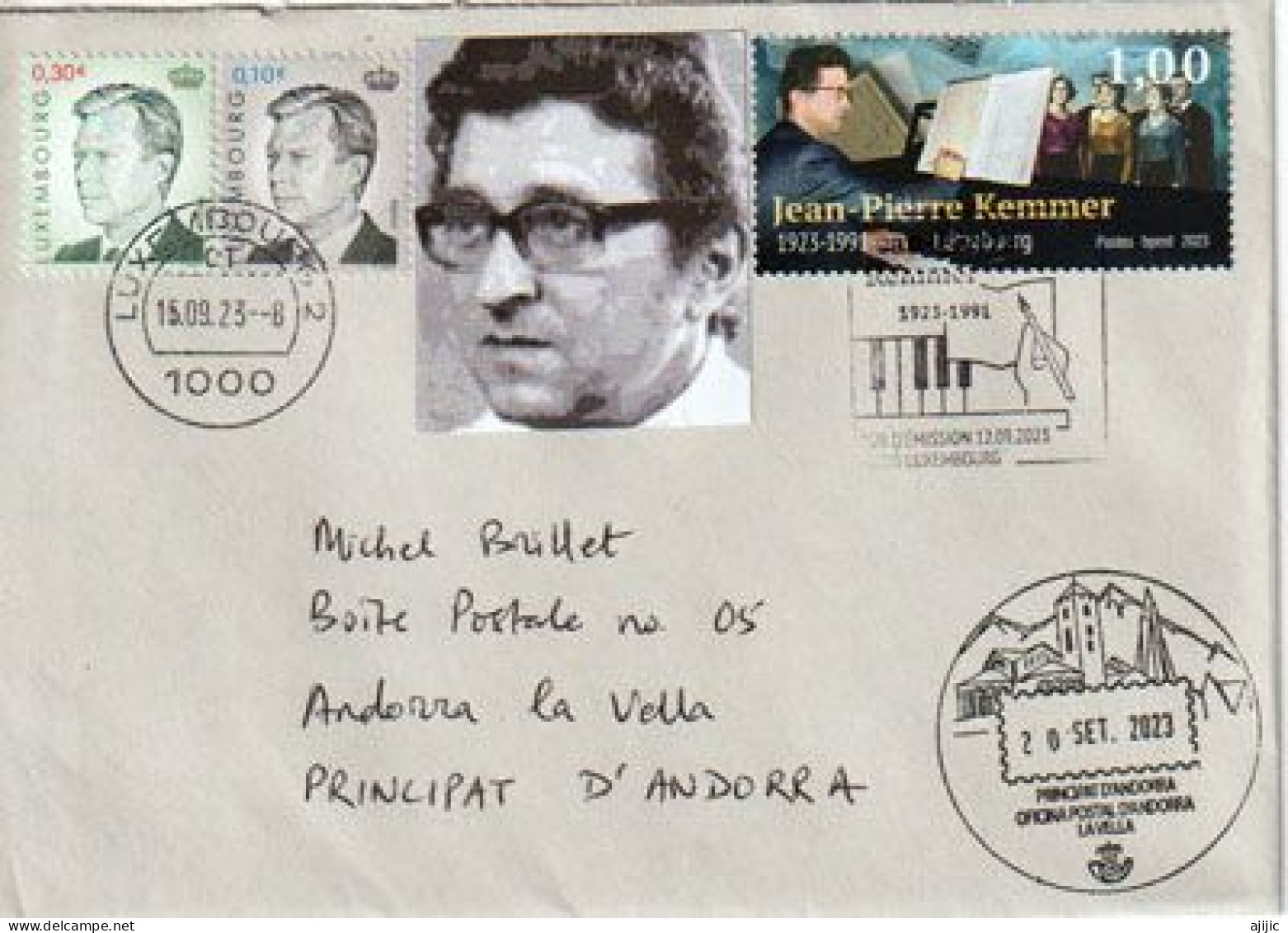 2023. Jean-Pierre Kemmer. Luxembourg Composer,letter To Andorra (Principat) With Arrival Illustrated Postmark - Covers & Documents