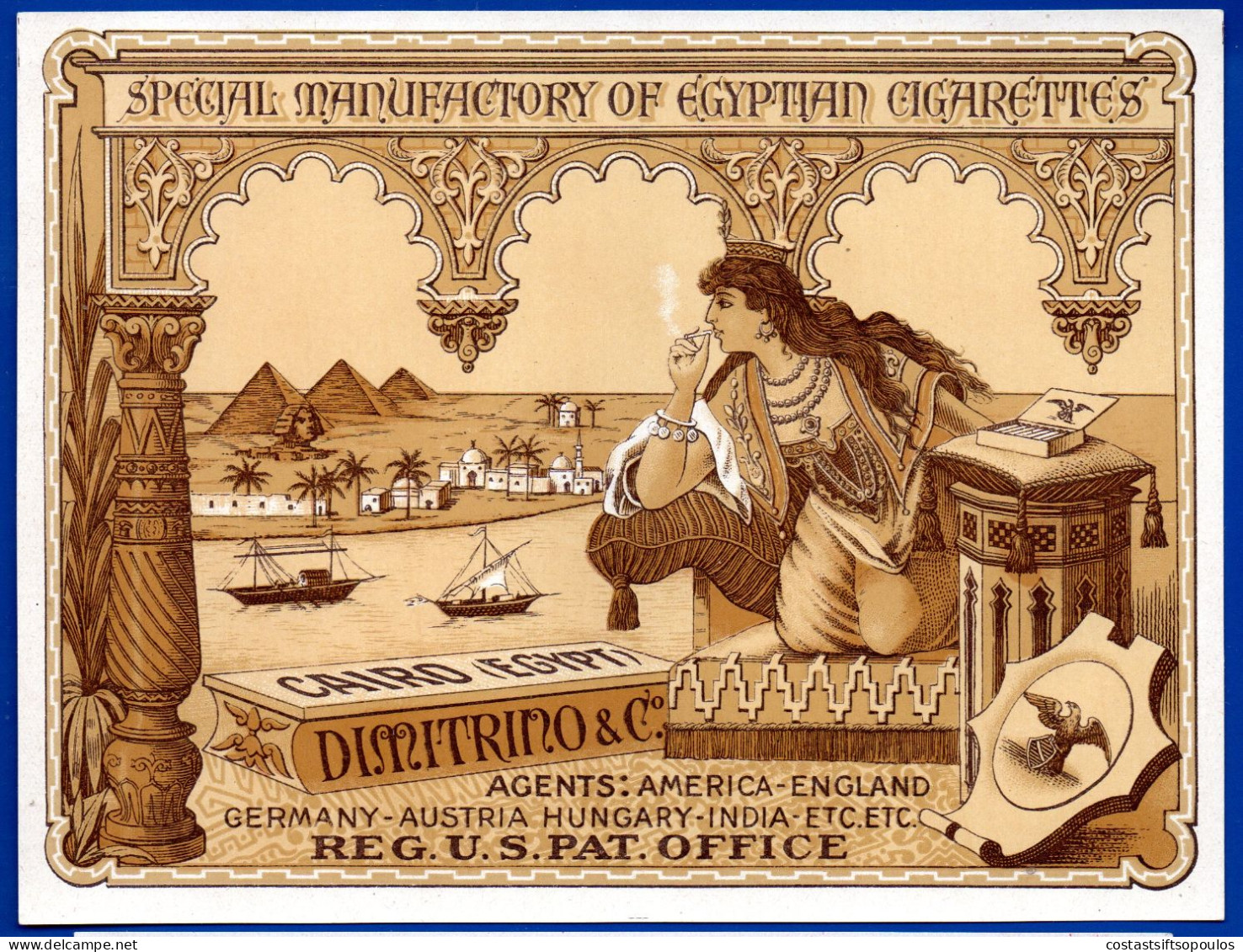 1812. EGYPT DIMITRINO CIGARETTES 2 EARLY 1900 LABELS 1st. 19 X 14 Cm. 2nd. 17 X 14 - Advertising Items