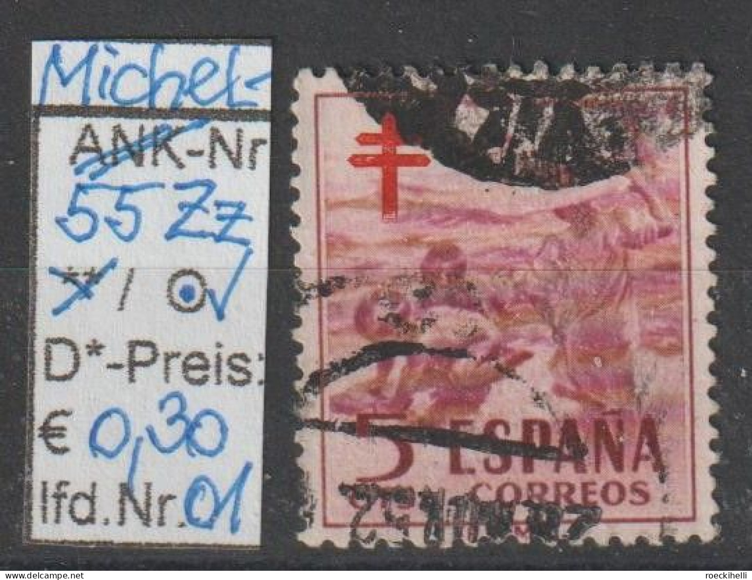 1951 - SPANIEN - FM/DM/Zz "Kampf Gg. D. Tbc - Kinder ...." 5 C Weinrot/rot - O  Gestempelt - S.Scan (Zz 55o 01-03 Esp) - Postage-Revenue Stamps