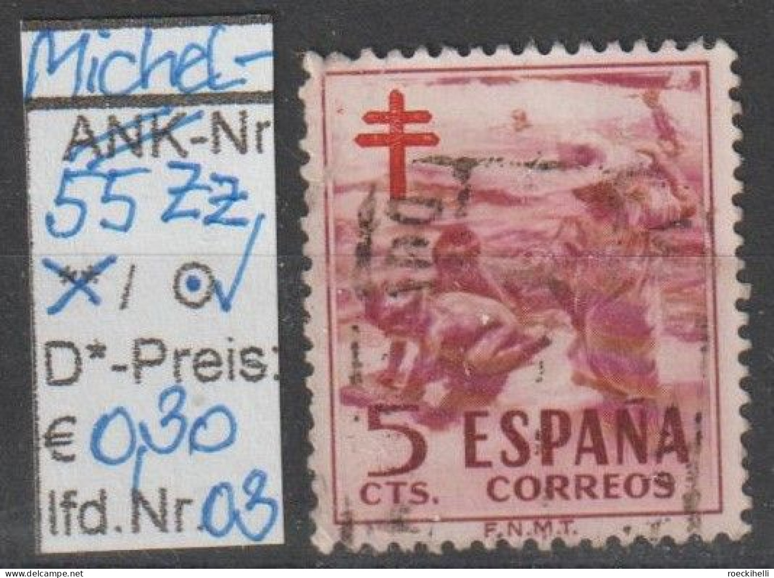 1951 - SPANIEN - FM/DM/Zz "Kampf Gg. D. Tbc - Kinder ...." 5 C Weinrot/rot - O  Gestempelt - S.Scan (Zz 55o 01-03 Esp) - Steuermarken/Dienstmarken
