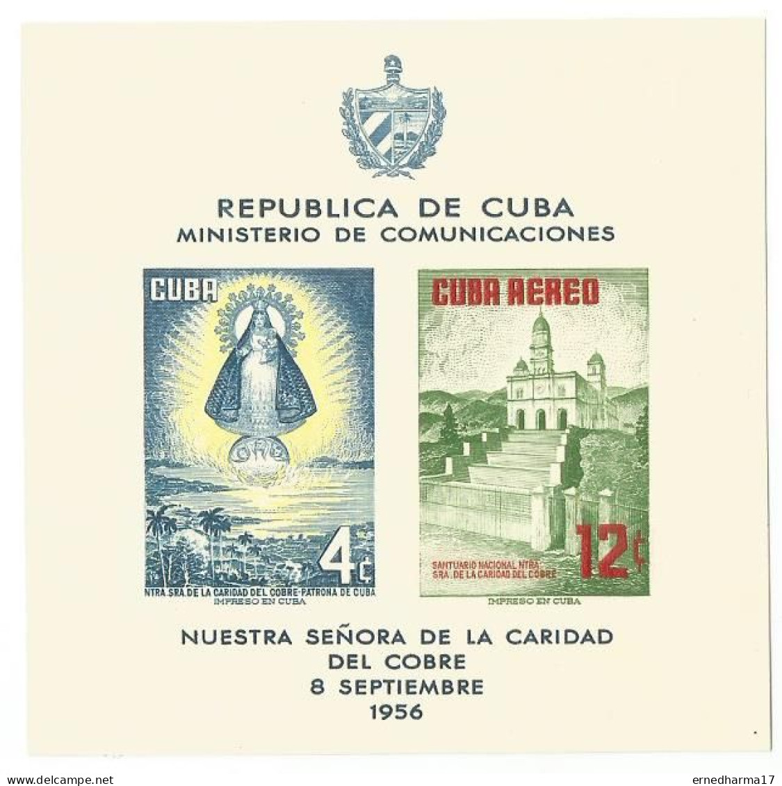 Cuba 1956. HB 15. Caridad Del Cobre, Patrona De Cuba. MNH. - Usados