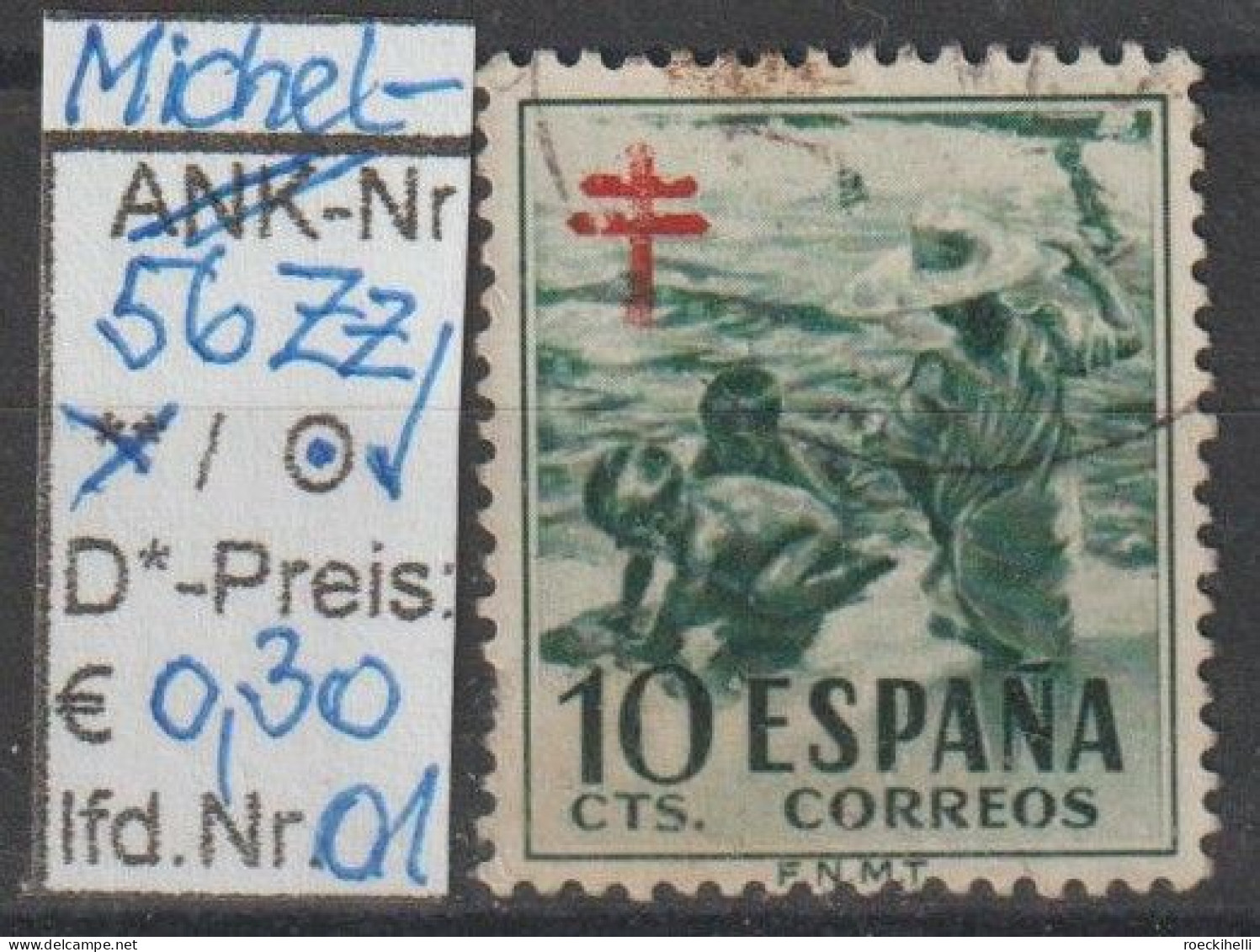 1951 - SPANIEN - FM/DM/Zz "Kampf Gg. D. Tbc - Kinder ...." 10 C Dkl'grün/rot - O  Gestempelt - S.Scan (Zz 56o 01-06 Esp) - Fiscal-postal