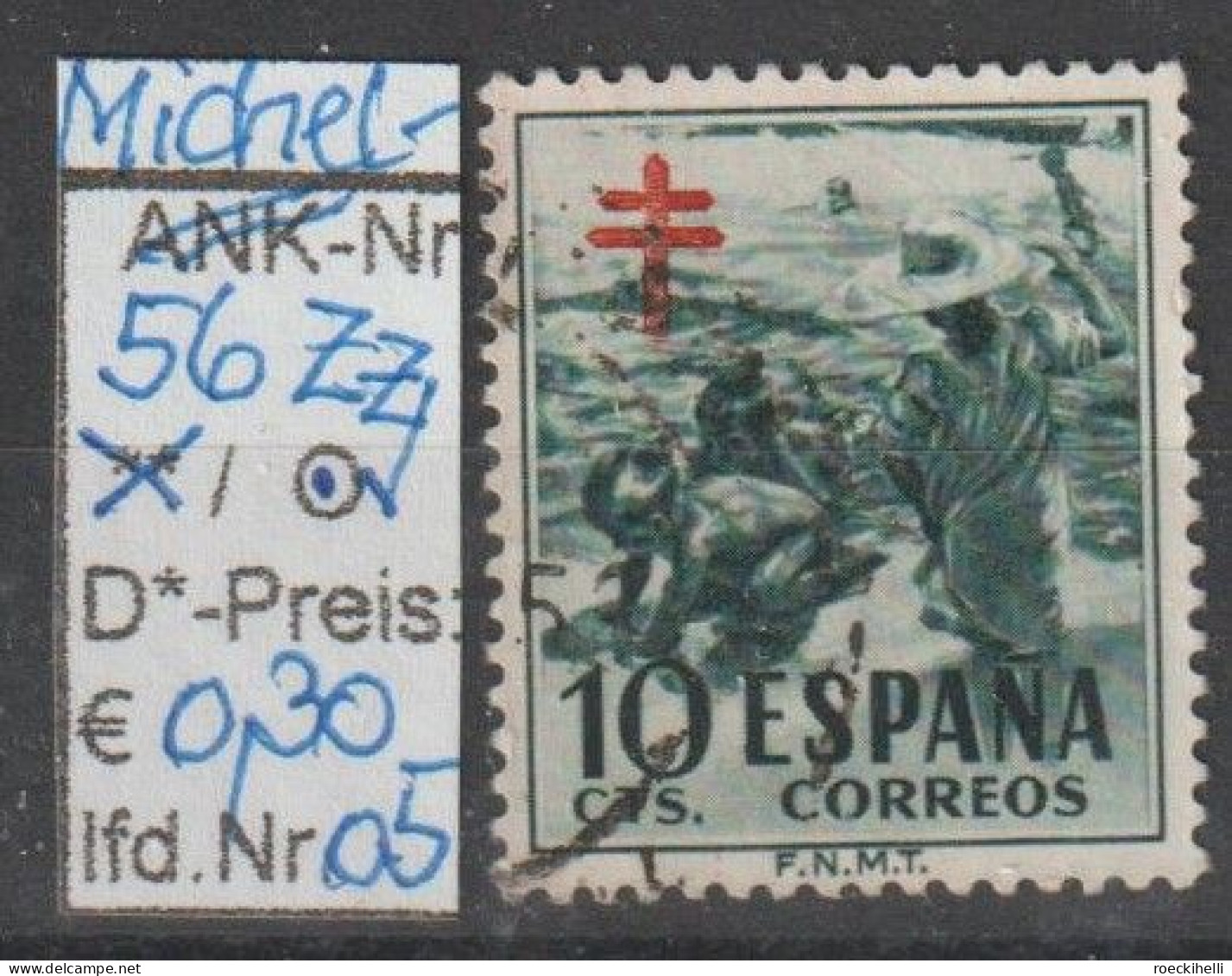 1951 - SPANIEN - FM/DM/Zz "Kampf Gg. D. Tbc - Kinder ...." 10 C Dkl'grün/rot - O  Gestempelt - S.Scan (Zz 56o 01-06 Esp) - Fiscaux-postaux