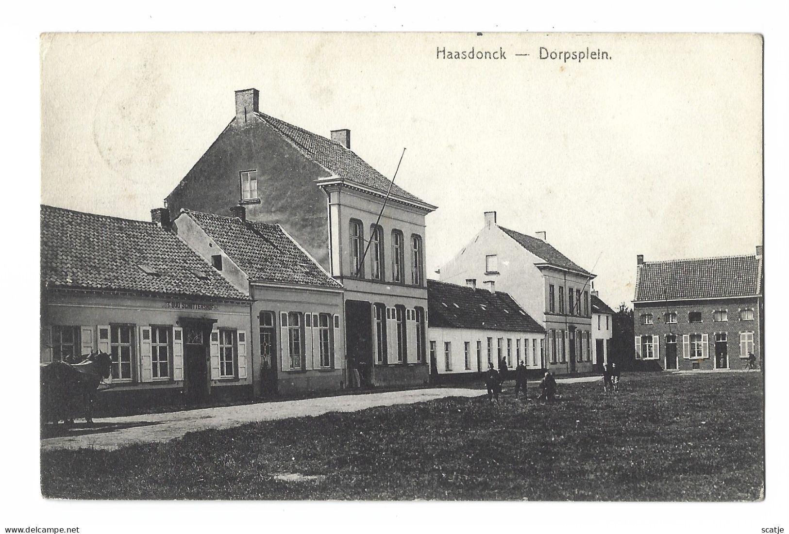 Haasdonck   -   Dorpsplein.   -   Mooie Kaart!   -   1909   Naar   Borgerhout - Beveren-Waas