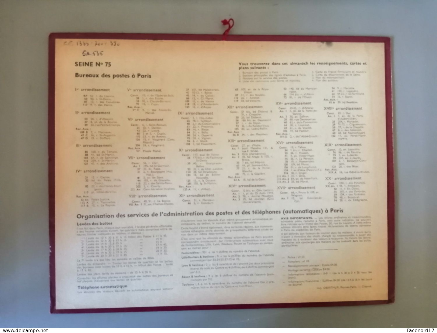 Calendrier Almanach Des P.T.T 1959  Pêche Interdite - Grand Format : 1941-60