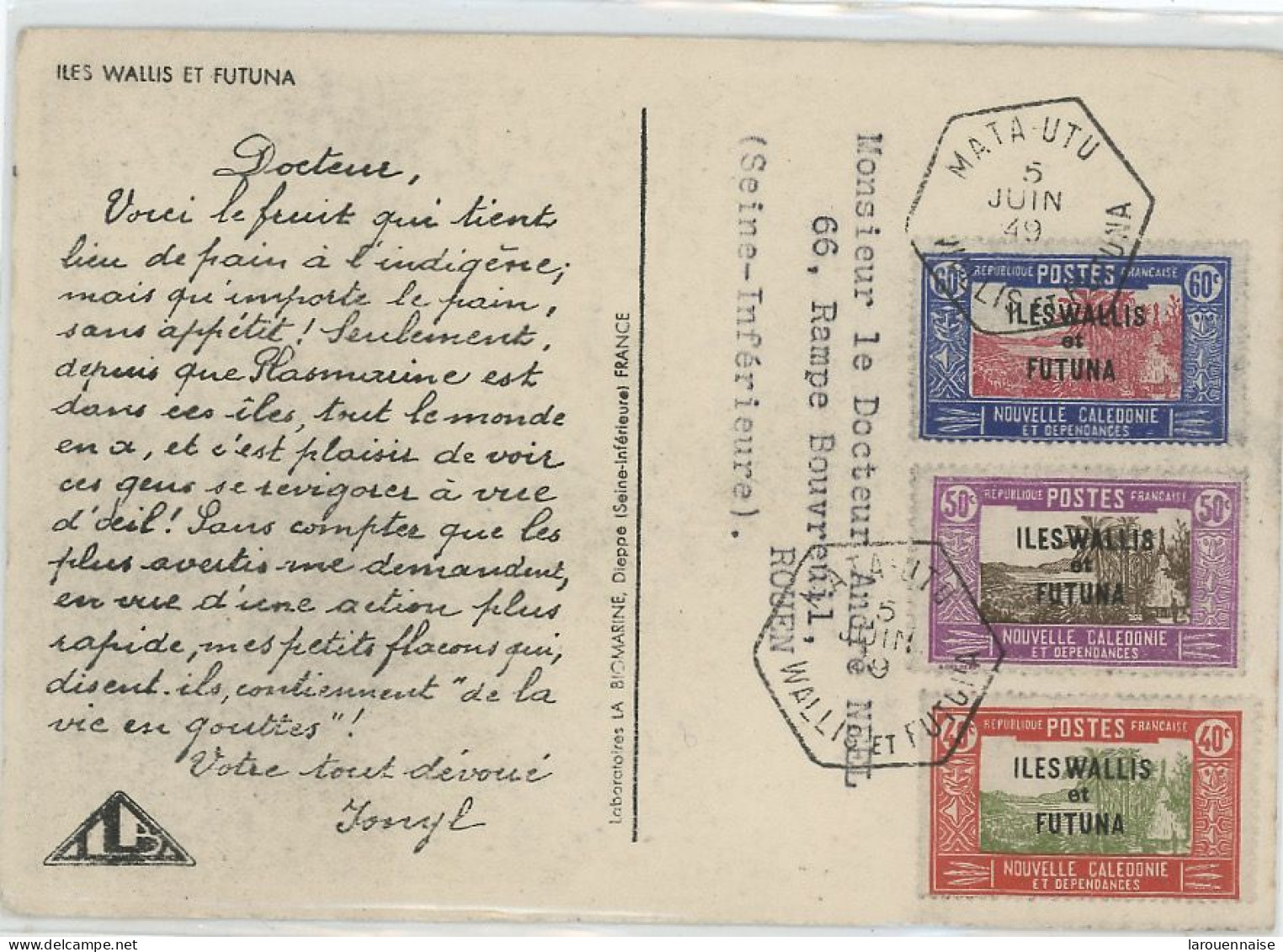 WALLIS ET FUTUNA - N°52 +N°54 +79 / IMPRIME POUR LA FRANCE -CàD MATA UTU /5 JUIN 49 - Covers & Documents