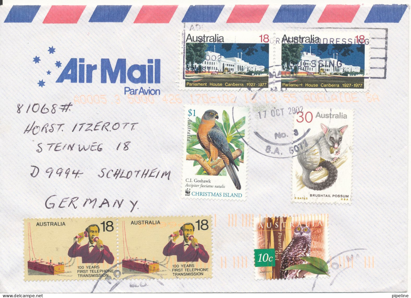 Australia Air Mail Cover Sent To Germany 17-10-2002 Topic Stamps - Brieven En Documenten