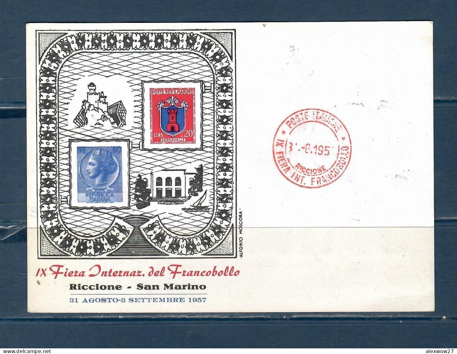 San Marino 1957 Manifestazione Riccione 57' Cartolina Con Serie FDC COMPLETA - Storia Postale