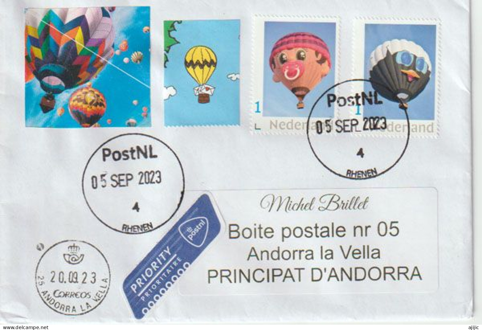 Letter 2023: Mounted Balloons, Letter From Netherlands To Andorra (Principat) With Illustrated Arrival Postmark. 2 Pics - Storia Postale