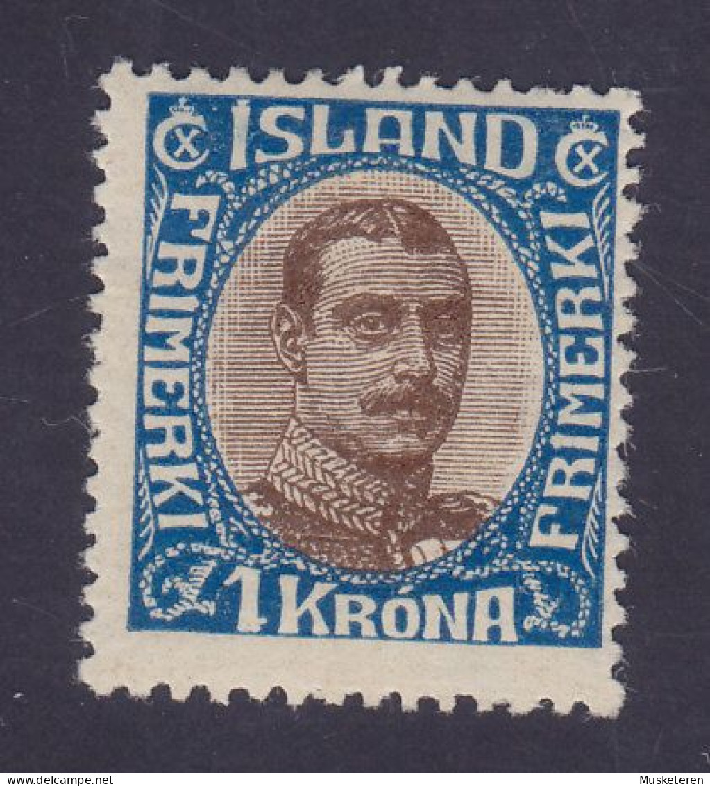 Iceland 1920 Mi. 96m, Facit 142 V1, 1 Kr. Christian X. ERROR Variety 'Bulge To The Right On The '1', MH* (Cote 120€) - Sin Dentar, Pruebas De Impresión Y Variedades