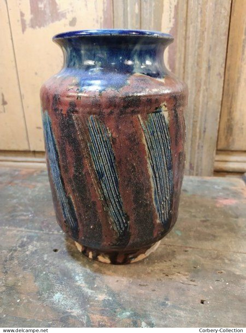 Ancien Vase Pot Grès Vernissé Lucien Talbot La Borne (Cher) - Altri & Non Classificati