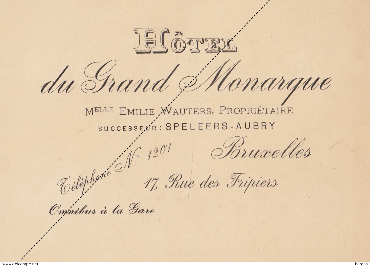 Carton Hôtel Du Grand Monarque à Bruxelles - 1800 – 1899