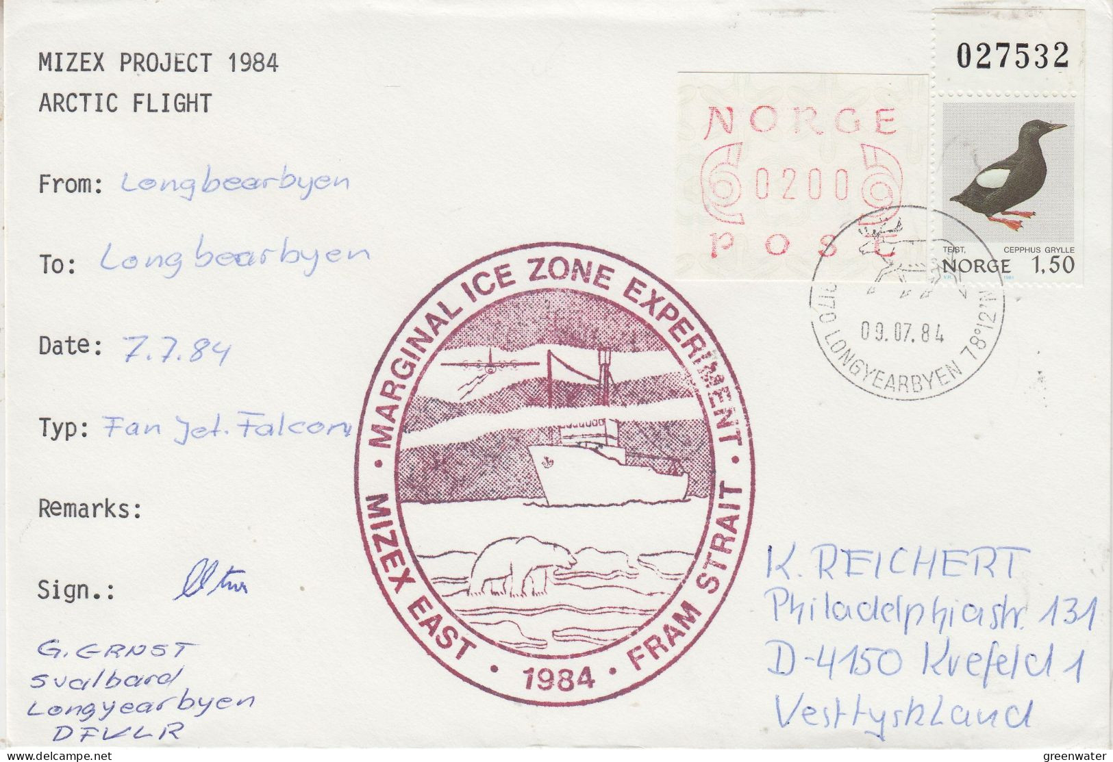 Norway Mizex Project 1984 Falcon Flight From Tromso To Longyearbyen 07.07.1984 (MZ150B) - Vols Polaires