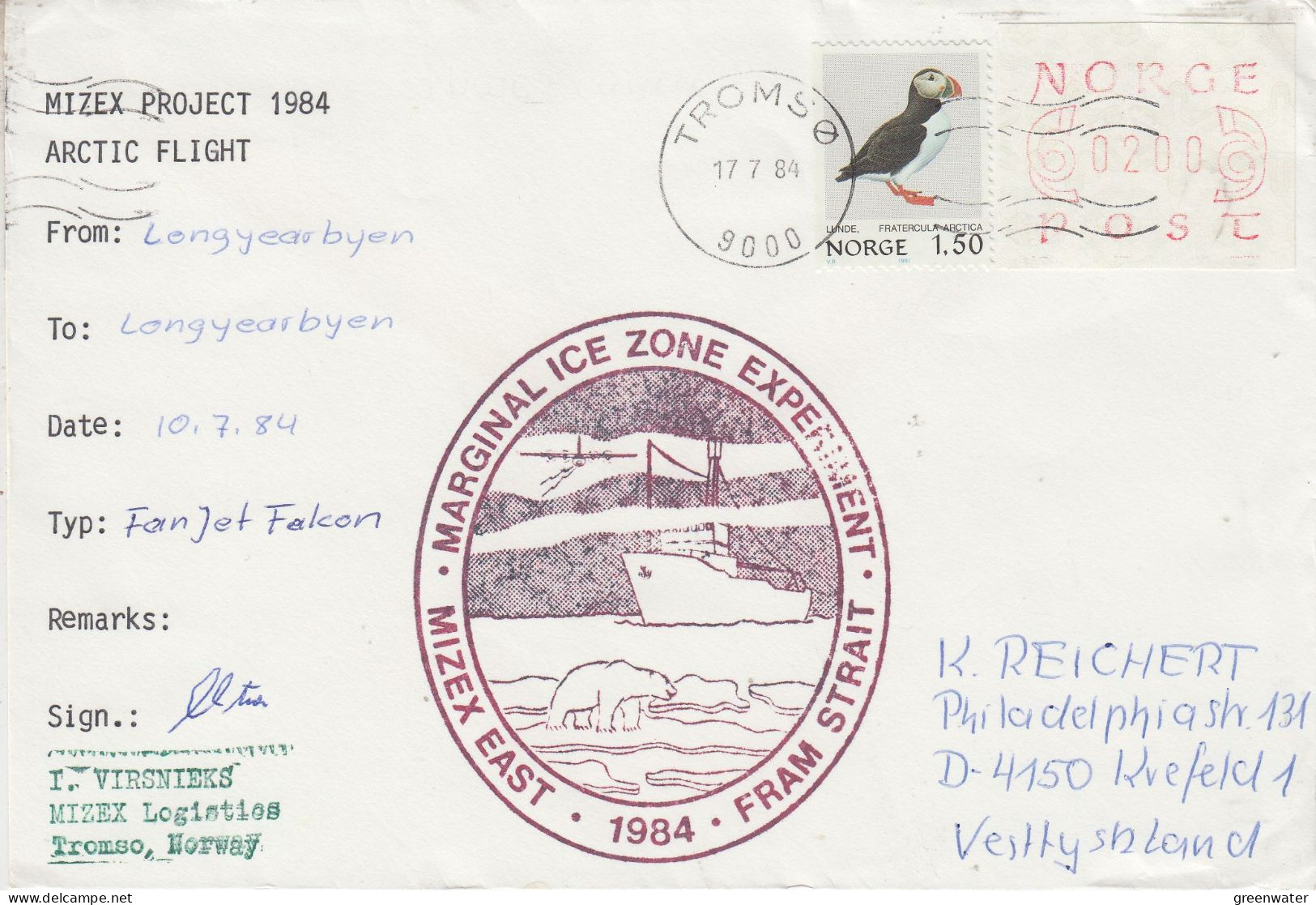 Norway Mizex Project 1984 Falcon Flight From  Longyearbyen  To Longyearbyen 10.07.1984 (MZ150C) - Voli Polari